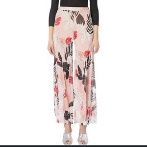 Leaf Print Slip Detail Pants FUZZI wide trousers $450 L cream pink fall designer
